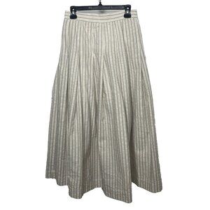 Max Studio A-line Midi Skirt Size S Pleated Ivory Beige Pinstriped Cotton